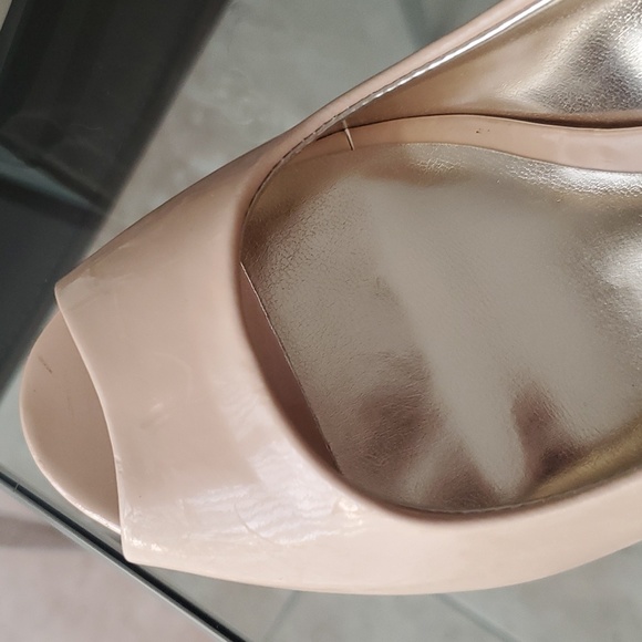 NIB Etienne Aigner tan patent 3" open toe sling back shoes - Picture 5 of 6